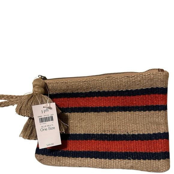 J. Jill Clutch Wristlet Pouch Raffia Striped with Tasseled Boho Resort Beach - Picture 8 of 8